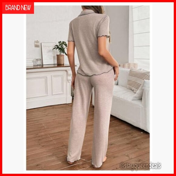 Soft Button Down Pajama Set Short Sleeve Shirt Pants Lounge Sleepwear - Picture 2 of 5